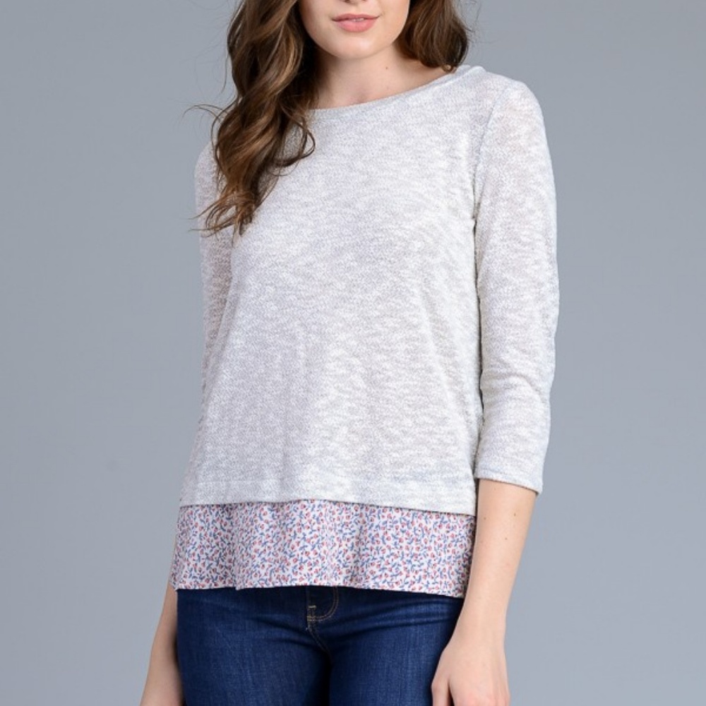 3/4 sleeve light grey boat neck knit top